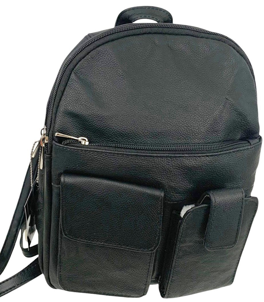BLACK COWHIDE LEATHER UNISEX  BACKPACK SHOULDER BAG TRAVEL ORGANIZER