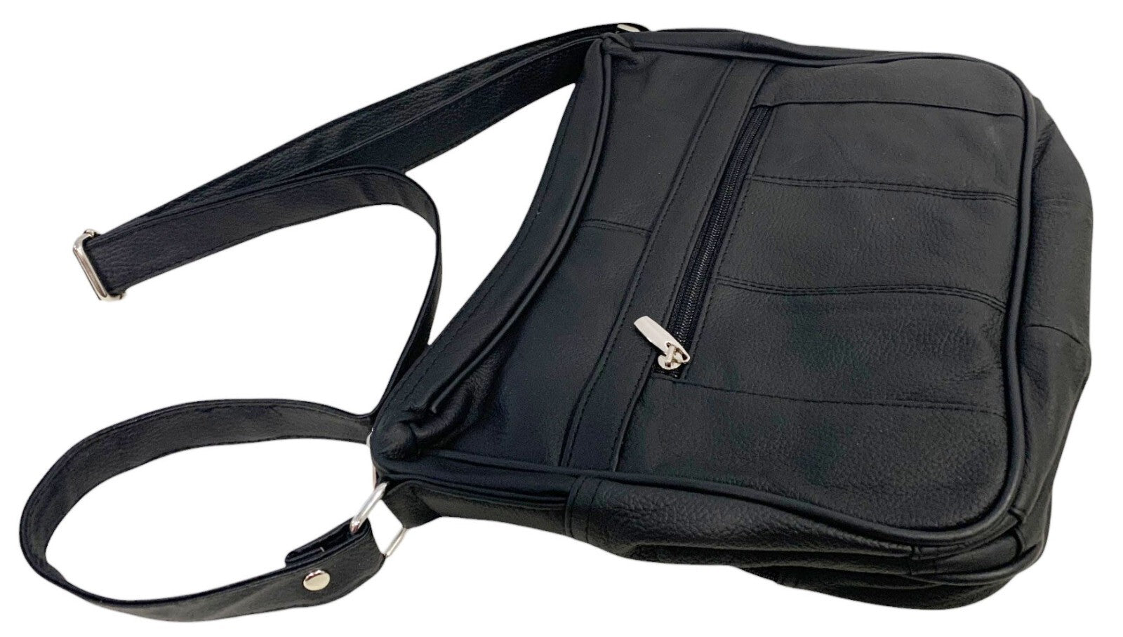BLACK Leather Organizer Purse Shoulder Bag Multiple Pockets Cross Body Handbag
