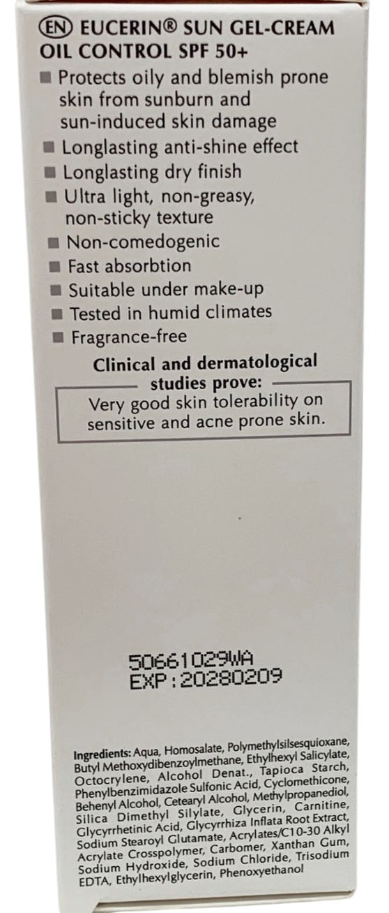 Eucerin Oil Control Dry Touch Sun Gel Cream Ultra Light Acne Skin SPF50+ 50ml