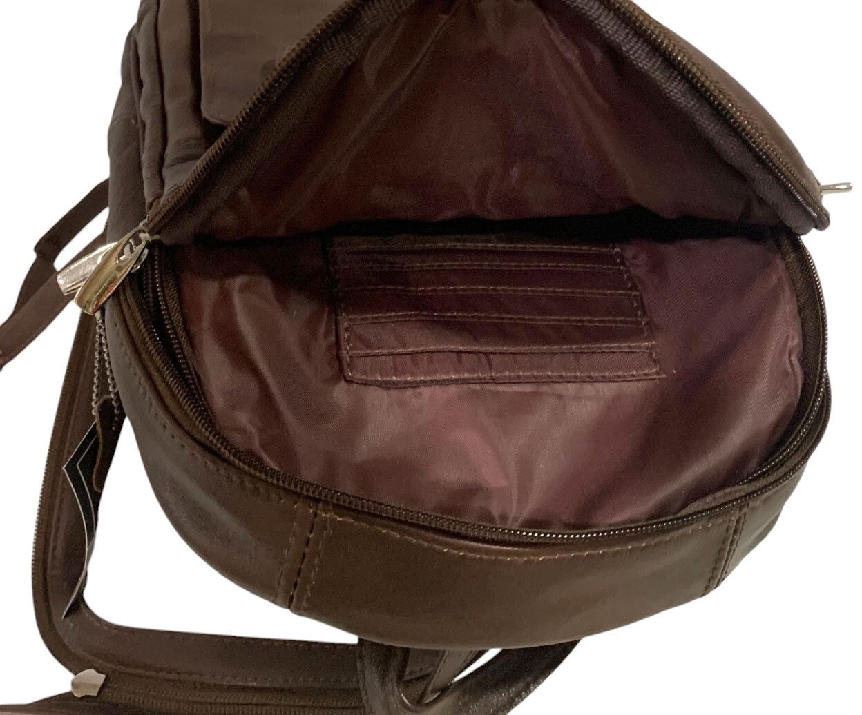 BROWN COWHIDE LEATHER UNISEX  BACKPACK SHOULDER BAG TRAVEL ORGANIZER
