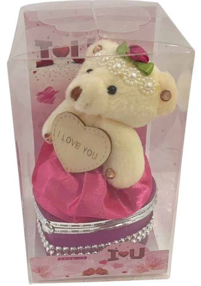 I Love You Bear With Heart Shaped Jewelry Gift Boxes SET OF 2 Pink & Fuchsia
