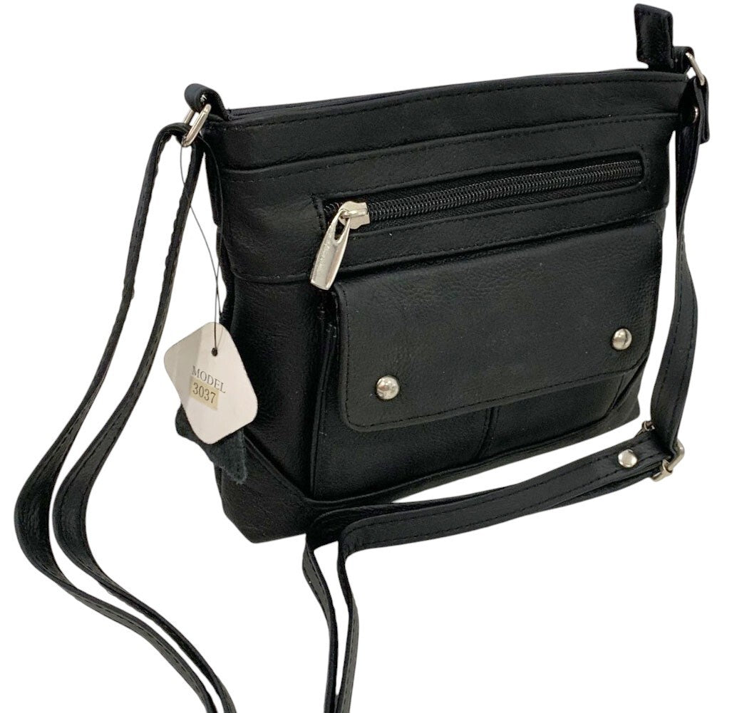 Black Cowhide Leather Small Handbag Crossbody Shoulder Bag  Purse for Women