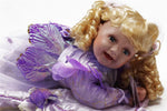 PORCELAIN BLOND HAIR CRAWLING FAIRY BABY 22" PURPLE DRESS WINGS SILKY BLANKET