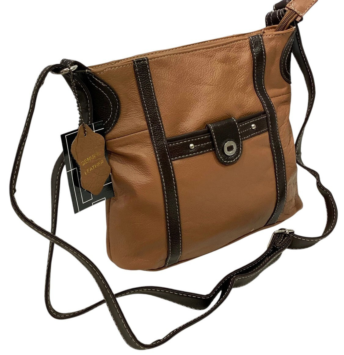 BROWN LT MEDIUM GENUINE LEATHER CROSS BODY SHOULDER MESSENGER BAG SATCHEL