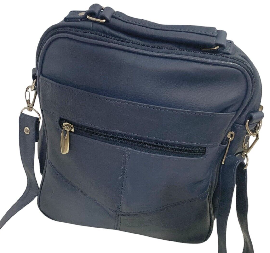 Blue Large Men Cowhide Leather Messenger Crossbody Shoulder Bag Satchel Handbag