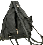 BLACK COWHIDE LEATHER UNISEX  BACKPACK SHOULDER BAG TRAVEL ORGANIZER