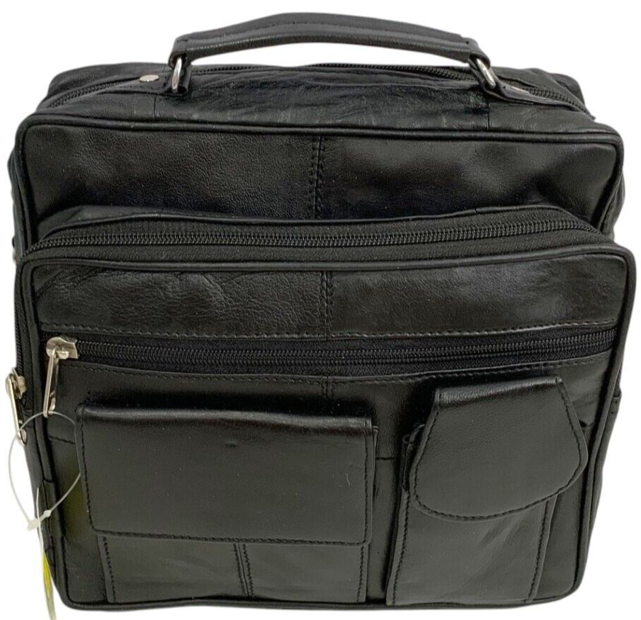 Black Leather Messenger Crossbody Shoulder Bag Organizer Handbag Satchel for Men