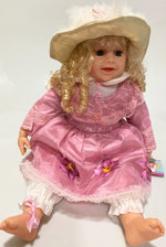 NEW VINYL CLAIR PLAY DOLL BLOND HAIR BLUE EYES  22" PINK/WITE  WINTER OUTFIT
