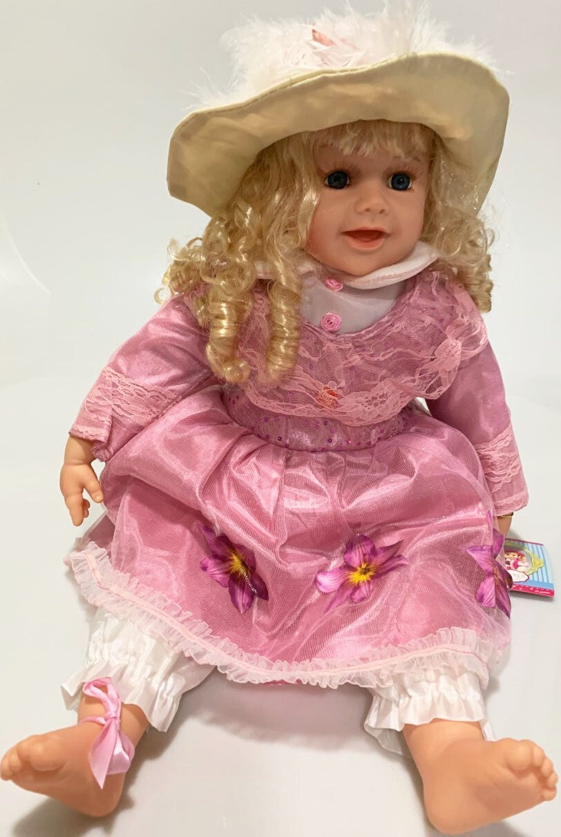 NEW VINYL CLAIR PLAY DOLL BLOND HAIR BLUE EYES  22" PINK/WITE  WINTER OUTFIT