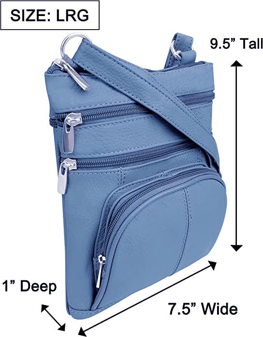 New BLUE Leathers Crossbody Zippered Purse Bag 5 Pockets, Adjustable Strap