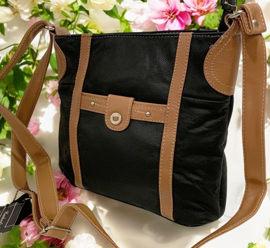 BLACK MEDIUM WOMEN COWHIDE LEATHER CROSS BODY SHOULDER MESSENGER BAG SATCHEL