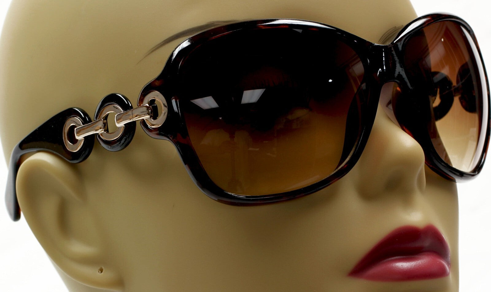 WOMEN BROWN WRAP AROUND OVERSIZED SUNGLASSES FASHION SHADES CHAIN NEW