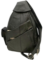 BLACK COWHIDE LEATHER UNISEX  BACKPACK SHOULDER BAG TRAVEL ORGANIZER