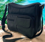 BLACK Leather Organizer Purse Shoulder Bag Multiple Pockets Cross Body Handbag