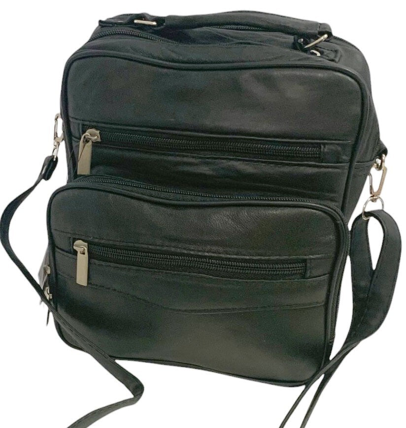 Black Large Leather Messenger Crossbody Shoulder Bag Handbag Satchel for Men