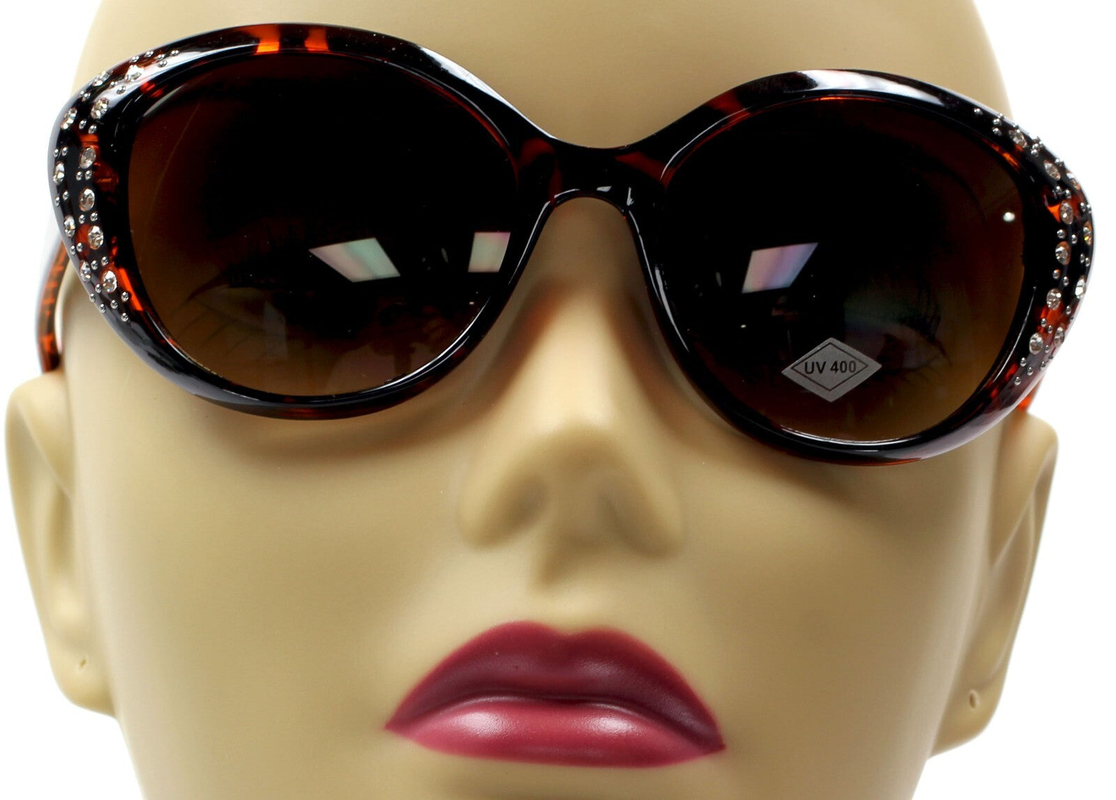 WOMEN BROWN SHIELD WRAP AROUND SUNGLASSES FASHION SHADES RHINESTONES NEW