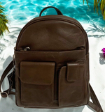 BROWN COWHIDE LEATHER UNISEX  BACKPACK SHOULDER BAG TRAVEL ORGANIZER