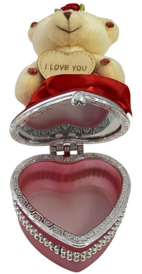 I Love You Bear With Heart Shaped Jewelry Gift Boxes SET OF 2 White & Red