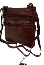 BURGUNDY Cowhide Leather Crossbody Shoulder Bag  Organizer Handbag for Women