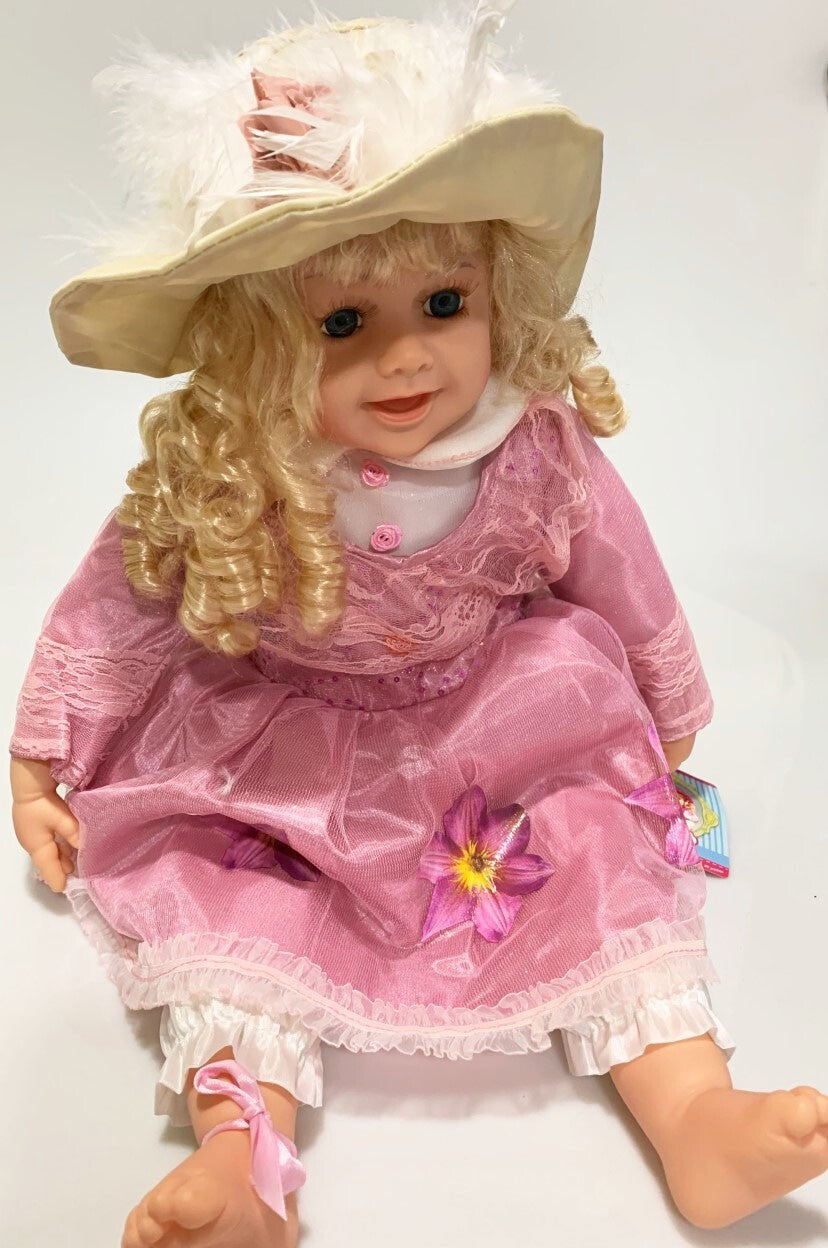 NEW VINYL CLAIR PLAY DOLL BLOND HAIR BLUE EYES  22" PINK/WITE  WINTER OUTFIT