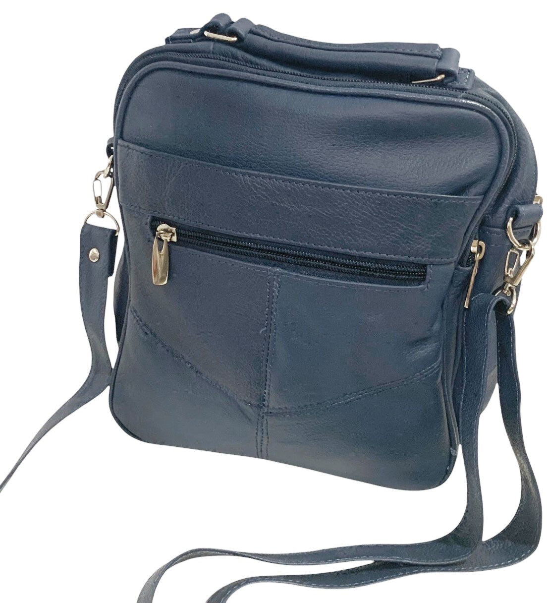 Blue Large Men Cowhide Leather Messenger Crossbody Shoulder Bag Satchel Handbag