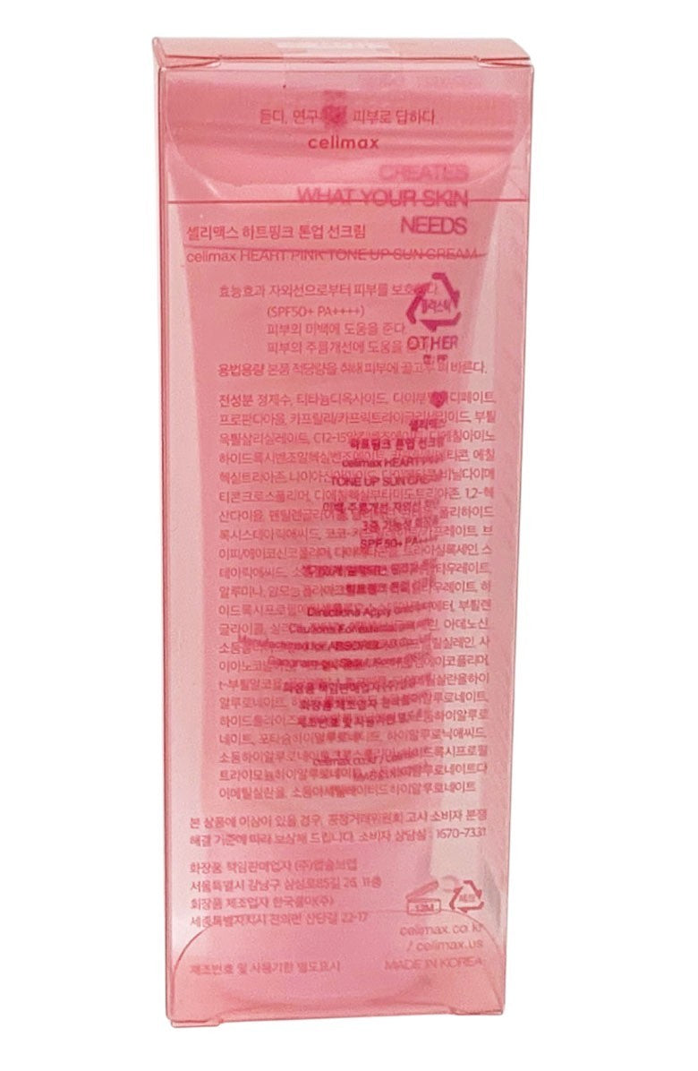 CELIMAX Heart Pink Tone Up Sun Cream SPF50+ PA++++ 40ml 4ALL SKIN TIPES EX 08/28