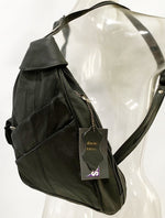 BLACK COWHIDE LEATHER UNISEX  BACKPACK SHOULDER BAG TRAVEL ORGANIZER