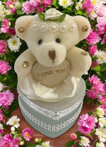 I Love You Bear With Heart Shaped Jewelry Gift Boxes SET OF 2 White and Fuchsia