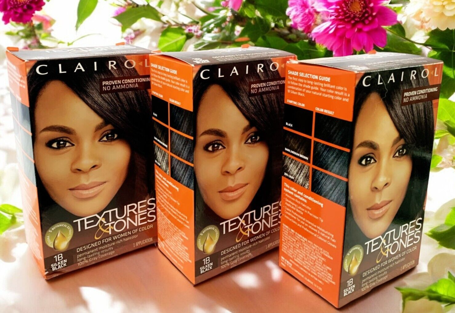 3-Clairol Textures & Tones 1B Silken Black Permanent Hair Color No Ammonia