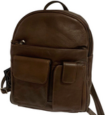 BROWN COWHIDE LEATHER UNISEX  BACKPACK SHOULDER BAG TRAVEL ORGANIZER