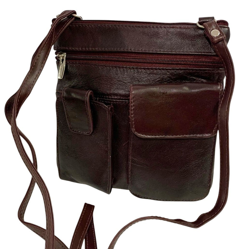 BURGUNDY Cowhide Leather Crossbody Shoulder Bag  Organizer Handbag for Women