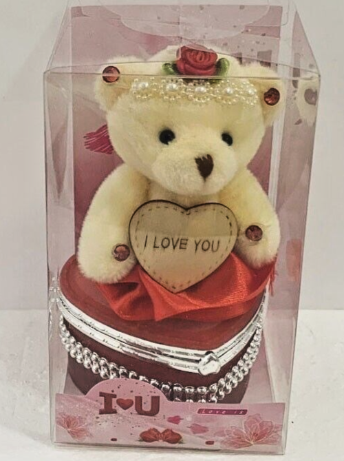 I Love You Bear With Heart Shaped Jewelry Gift Boxes SET OF 2 Red and Fuchsia
