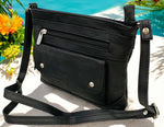 Black Cowhide Leather Small Handbag Crossbody Shoulder Bag  Purse for Women
