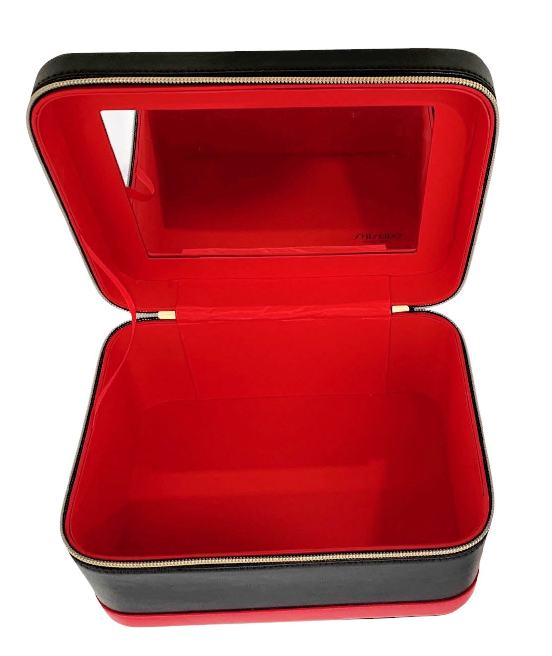 Shiseido New Leather Black/ Red Large Cosmetic Box Carrier With Mirror