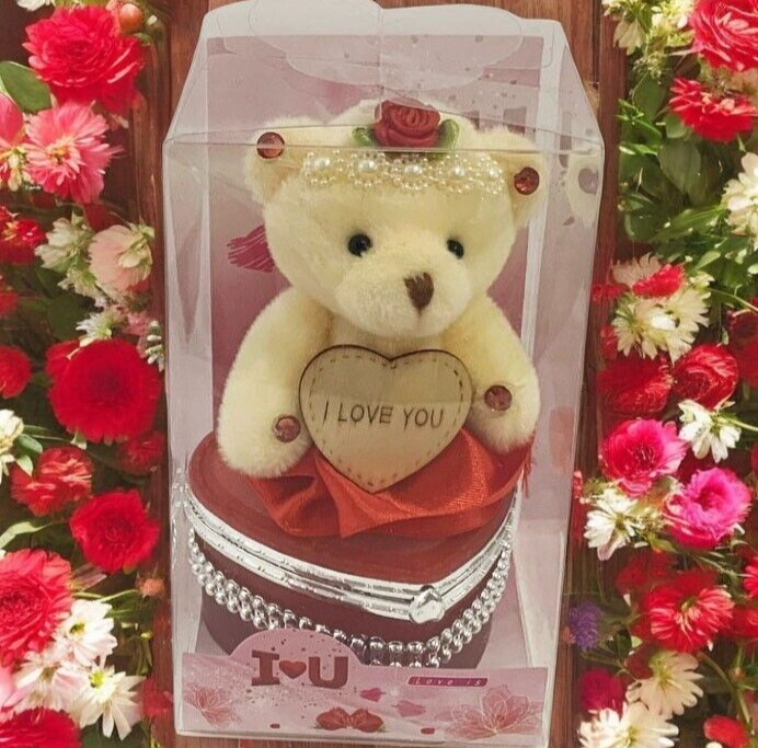 I Love You Bear With Heart Shaped Jewelry Gift Box Red