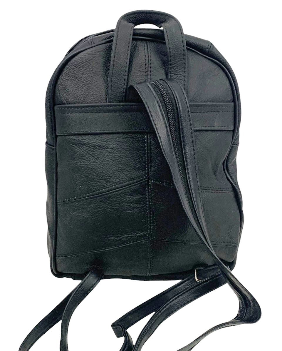 BLACK COWHIDE LEATHER UNISEX  BACKPACK SHOULDER BAG TRAVEL ORGANIZER