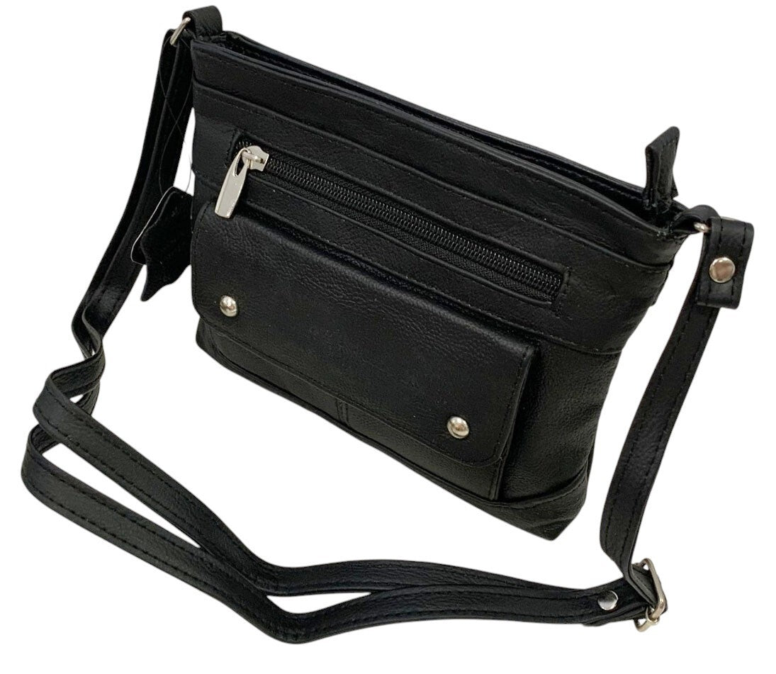 Black Cowhide Leather Small Handbag Crossbody Shoulder Bag  Purse for Women