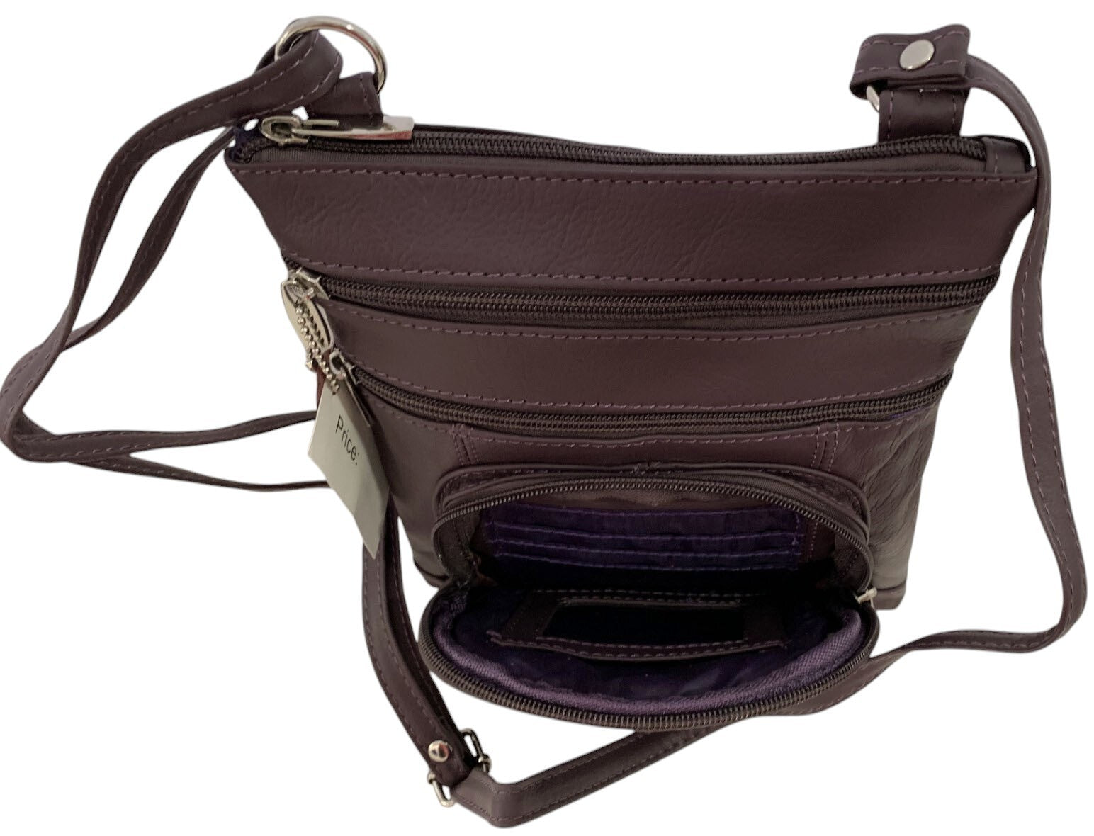 New PURPLE Leathers Crossbody Messenger Purse Bag 5 Pockets, Adjustable Strap