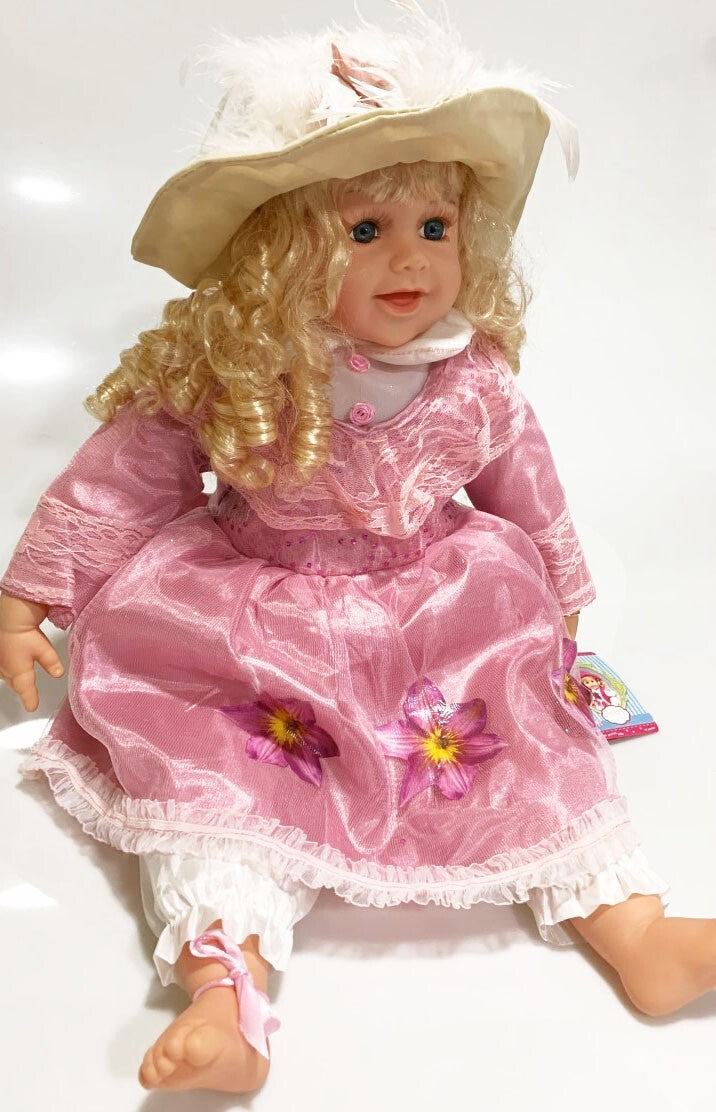 NEW VINYL CLAIR PLAY DOLL BLOND HAIR BLUE EYES  22" PINK/WITE  WINTER OUTFIT