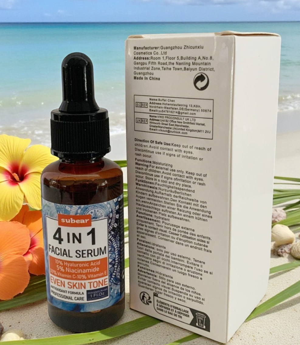 4 IN 1 FACIAL SERUM 30% Vitamin C Hyaluronic Acid Niacinamide Vitamin E 30ml/1oz