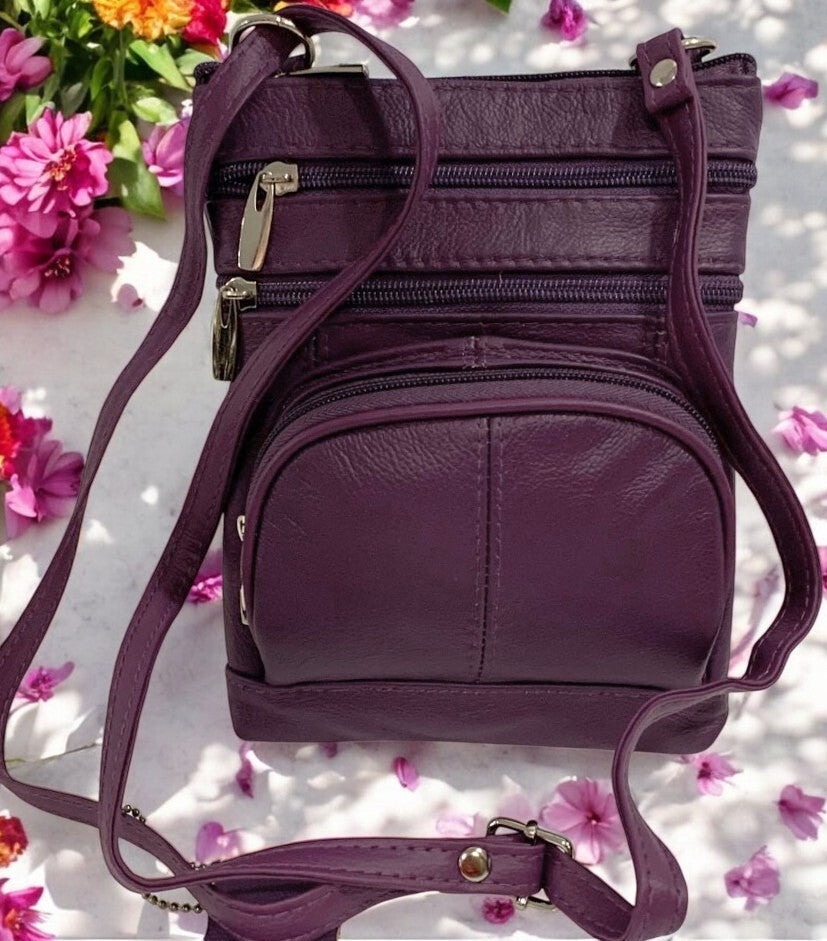 New PURPLE Small Leathers Crossbody Messenger Purse Bag  Adjustable Strap