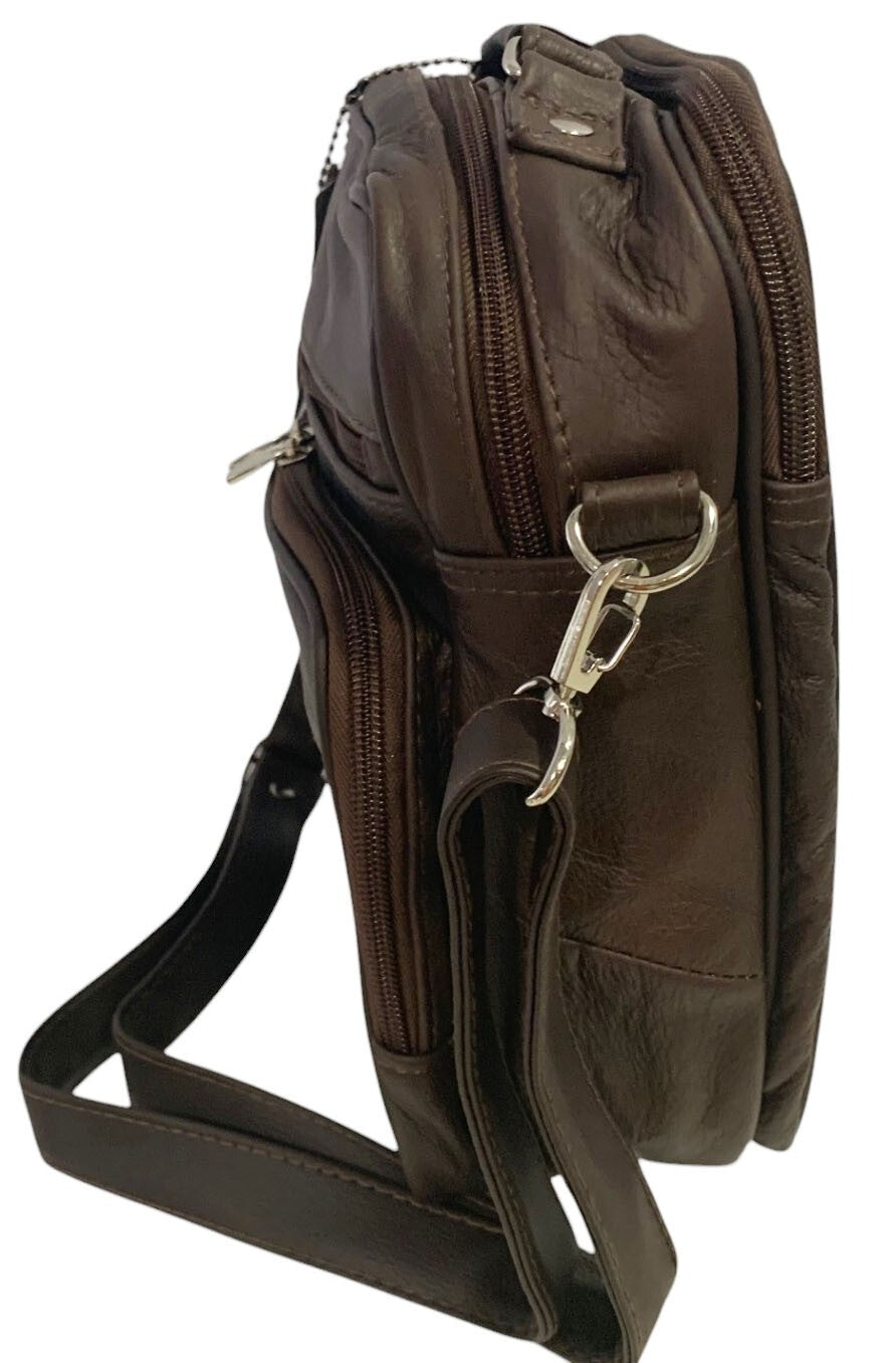 Brown Large Cowhide Leather Messenger Crossbody Shoulder Bag Satchel for Men