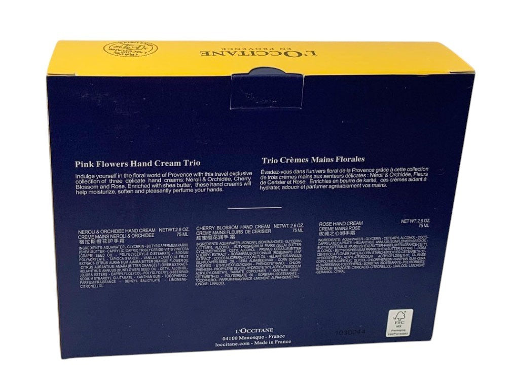 L'OCCITANE EN PROVENCE PINK FLOWERS HAND CREAM  TRIO TRAVEL EXCLUSIVE + GIFT BAG