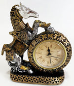 DESK TABLE ANTIQUE STYLE CLOCK WITH RISING HORSE STATUE BATTERY OPERATED