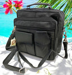 Black Leather Messenger Crossbody Shoulder Bag Organizer Handbag Satchel for Men