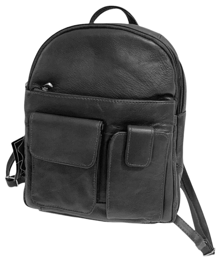 BLACK COWHIDE LEATHER UNISEX  BACKPACK SHOULDER BAG TRAVEL ORGANIZER