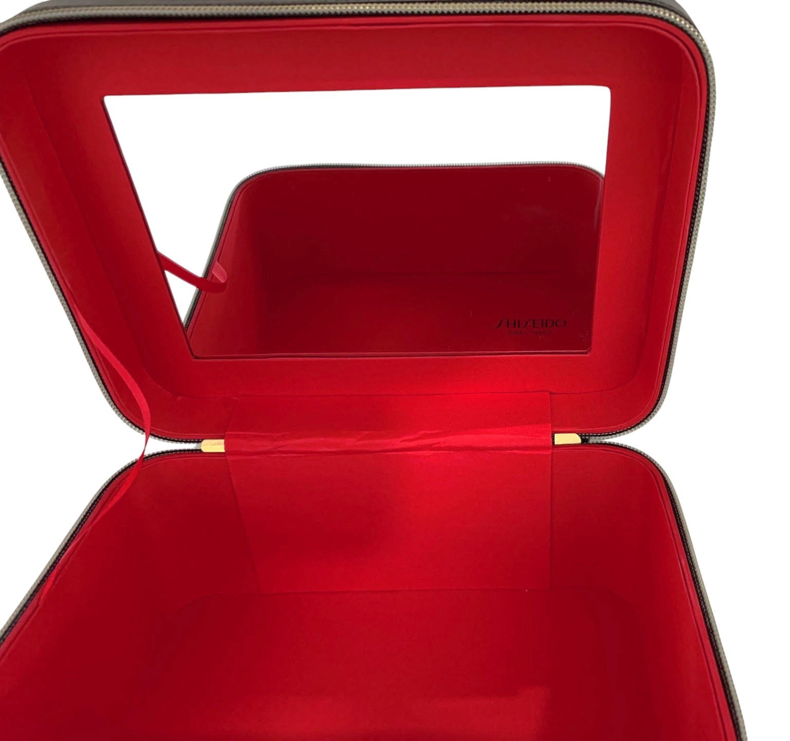 Shiseido New Leather Black/ Red Large Cosmetic Box Carrier With Mirror