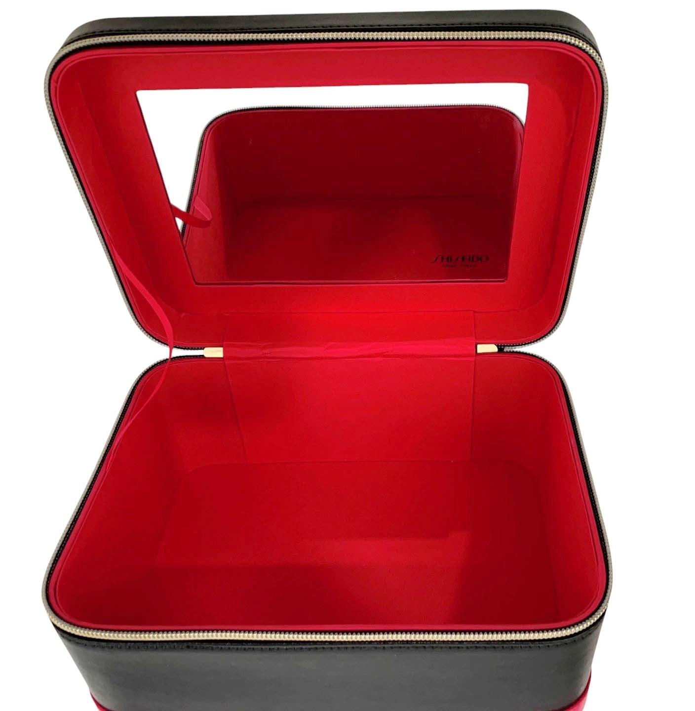 Shiseido New Leather Black/ Red Large Cosmetic Box Carrier With Mirror