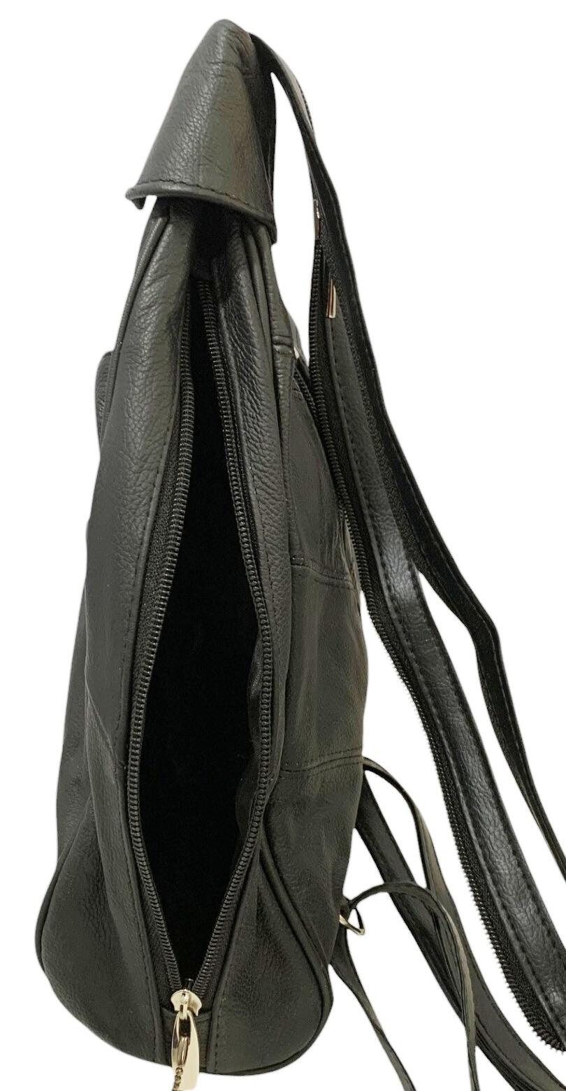 BLACK COWHIDE LEATHER UNISEX  BACKPACK SHOULDER BAG TRAVEL ORGANIZER