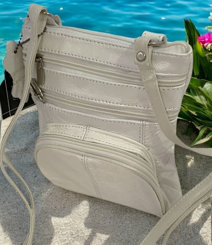 New WHITE Small Leathers Crossbody Messenger Purse Bag  Adjustable Strap